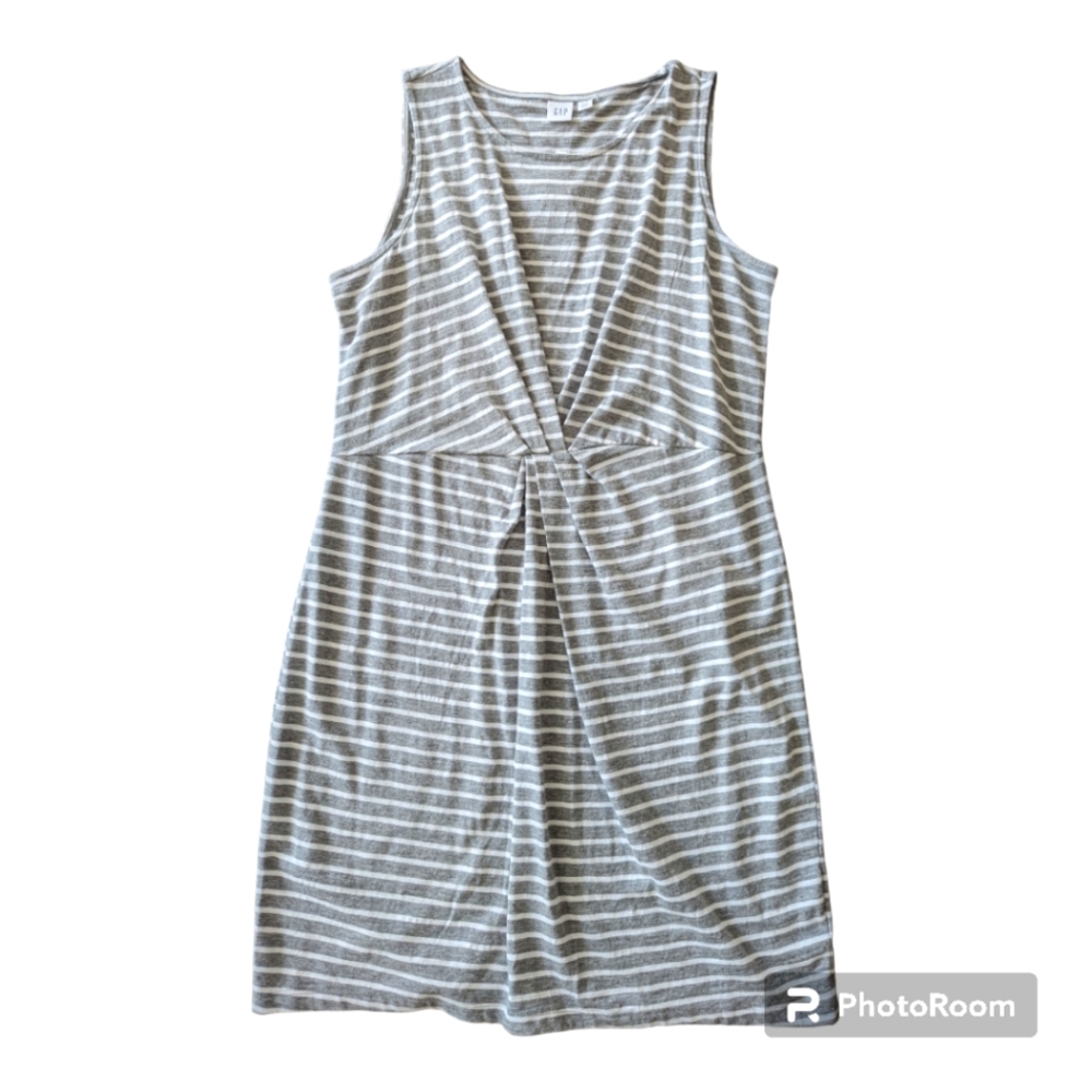 Gap Knit striped drape twist-front grey and white dress
